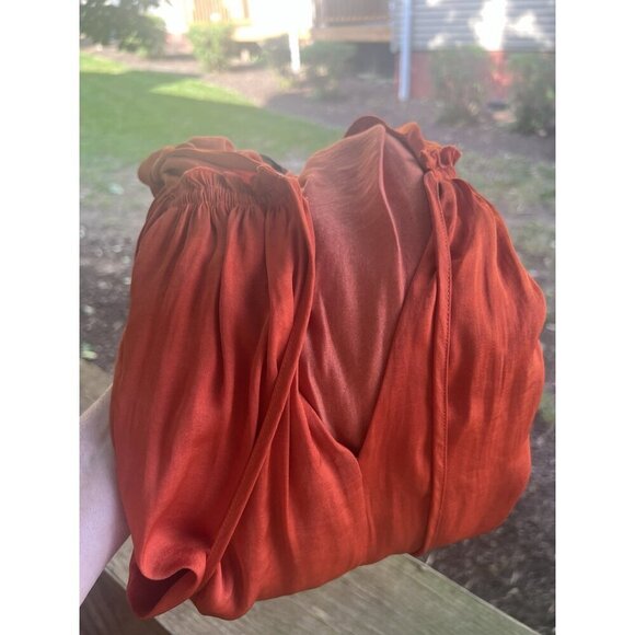 Rebecca Taylor rust orange v-neck pleated sleeves blouse M boho flowy office - Picture 2 of 10